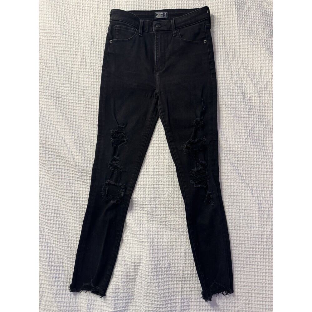 Abercrombie Fitch Jeans Womens 26 Simone High Rise Ankle Black Denim Distressed